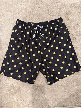Old Navy Black Swim Trunks with Yellow Polka Dots